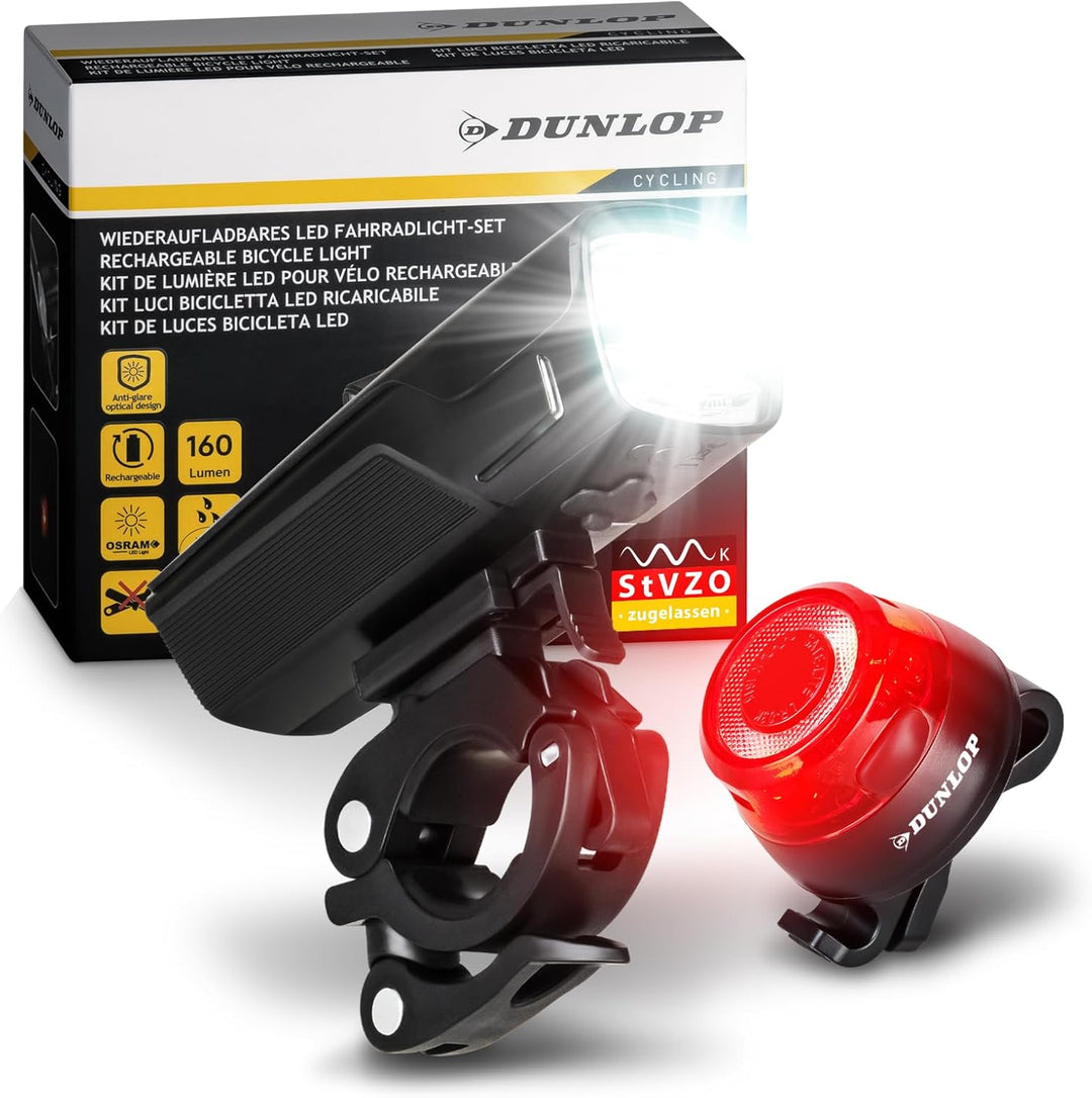 Dunlop Sports Fahrradlicht Set Fahrrad Licht - Extra helles LED mit Hochleistungs Akku - Fahrradbele