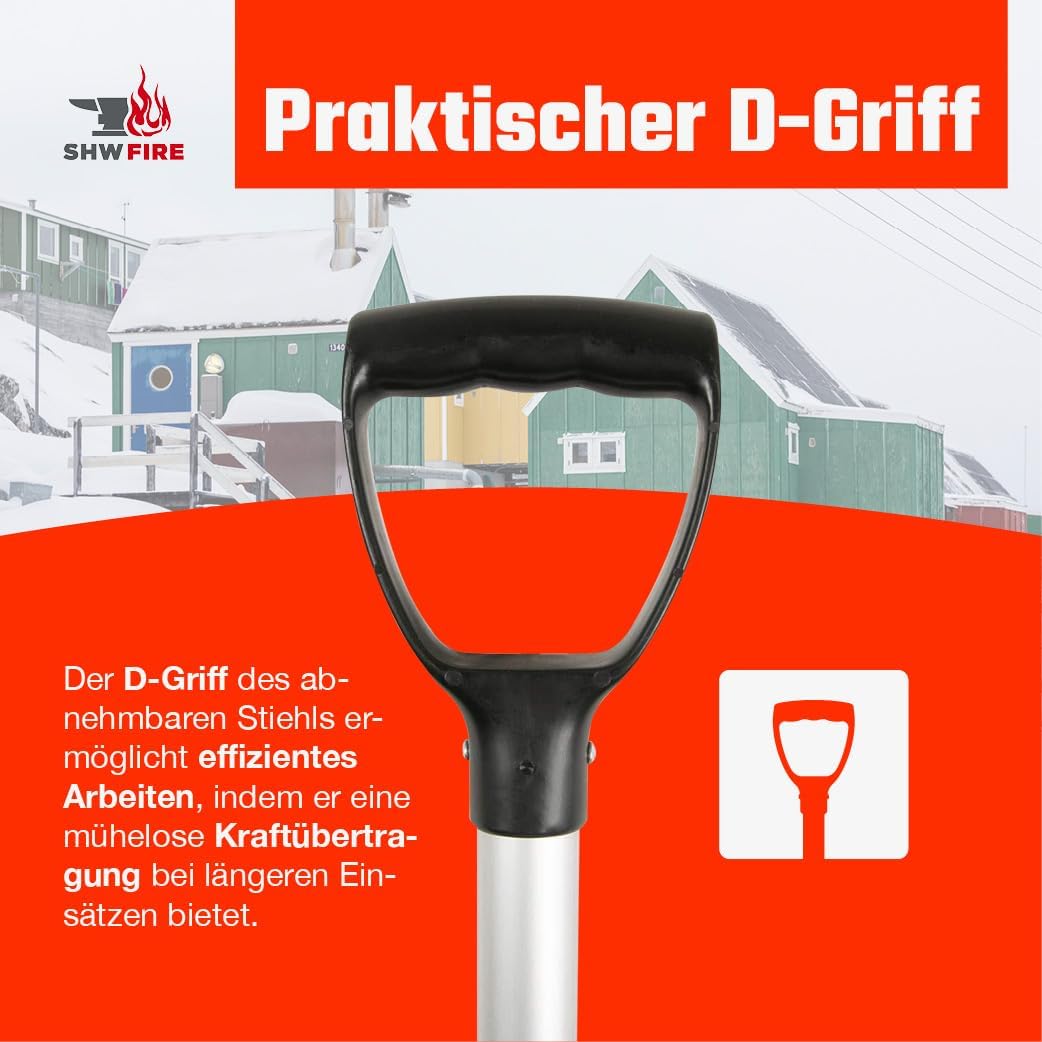 SHW-FIRE Alu-Schneeschieber mit ergonomischem Griff und Alu-Stiel, 55cm Breite - Ideal für viel Schn