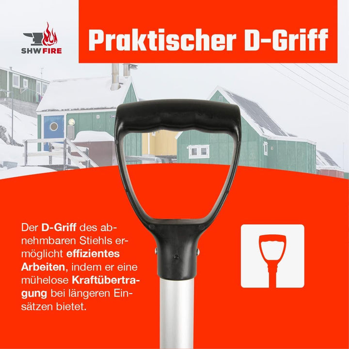 SHW-FIRE Alu-Schneeschieber mit ergonomischem Griff und Alu-Stiel, 55cm Breite - Ideal für viel Schn