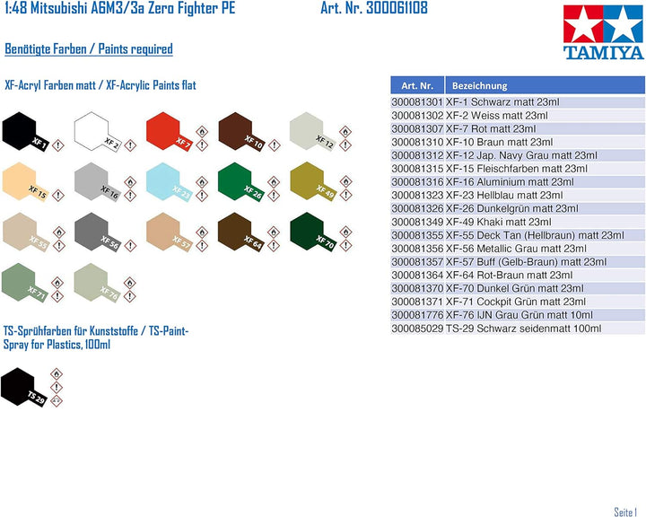 TAMIYA TAM61108 - 0.075 Mitsubishi A6M3/3a Zero Fighter PE Flugzeug - Plastikbausatz - Modellbau - o