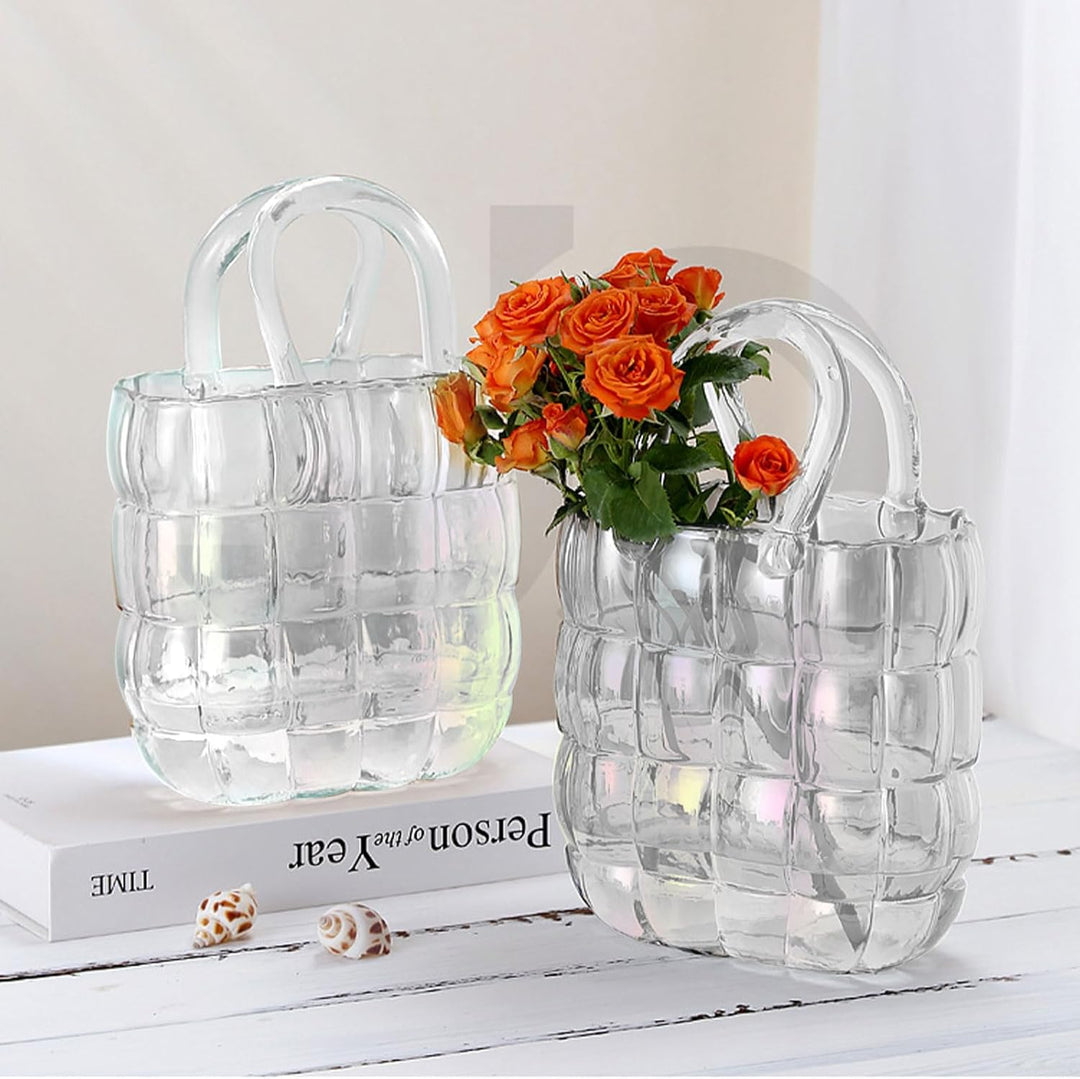DBREAKS Vase Glas Handtasche, Bunt Blumenvase, Tasche Glasvasen, Handgemachte Vase, Kreative Bubble