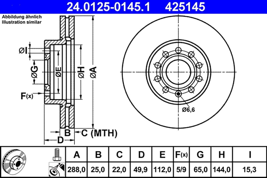 ATE Original Bremsscheibe - 2 Bremsscheiben - 24.0125-0145.1 - ECE-R90 Strassenzulassung