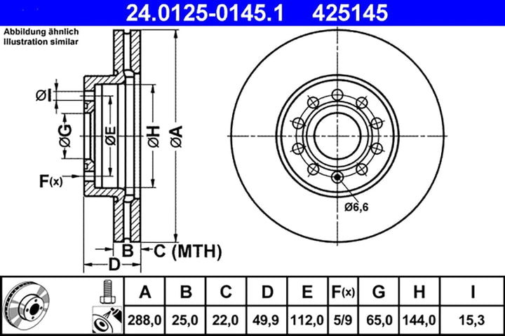 ATE Original Bremsscheibe - 2 Bremsscheiben - 24.0125-0145.1 - ECE-R90 Strassenzulassung