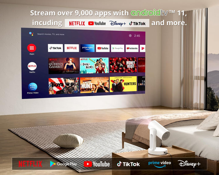 ETOE Starfish Mini Beamer, Android TV 11.0, Unterstützt 4K, Auto Keystone-Korrektur, 150 Zoll, Indiv