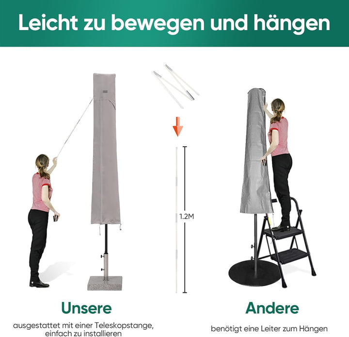 Sekey Sonnenschirm Schutzhülle mit Stab, Abdeckhauben für Ø 350cm / 200x300cm Gartenschirm mit Belüf