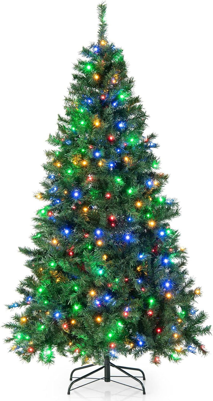 COSTWAY 180cm/210cm Künstlicher Weihnachtsbaum, Beleuchteter Tannenbaum mit farbigen LEDs & Metallst