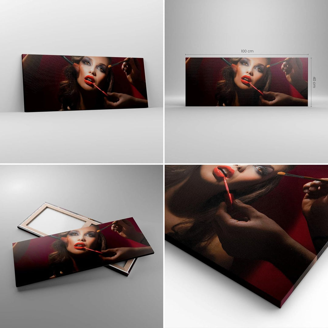 Panorama Bilder auf Leinwand 100x40cm Leinwandbild Frau Make-up schön Gross Wanddeko Bild Schlafzimm