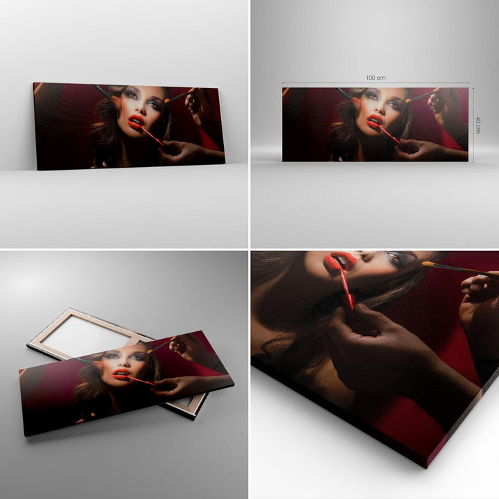 Panorama Bilder auf Leinwand 100x40cm Leinwandbild Frau Make-up schön Gross Wanddeko Bild Schlafzimm