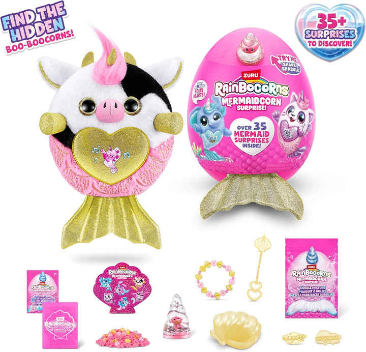 Rainbocorns Mermaidcorn Surprise Serie 7, Sea-Sea Kuh, von ZURU, 28 cm Plüschtier, Meerjungfrau Spie