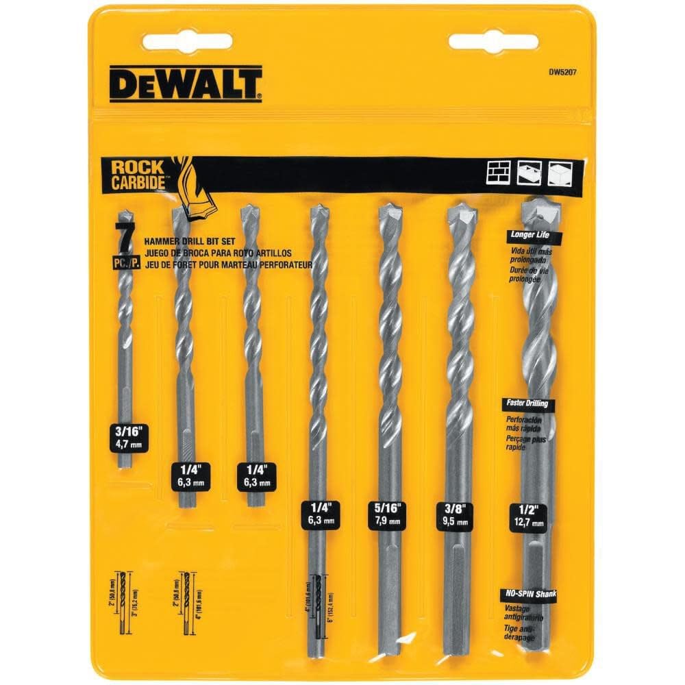 Dewalt dw5207 7-teilig Premium Percussion Steinbohrer Set metallisch, metallisch