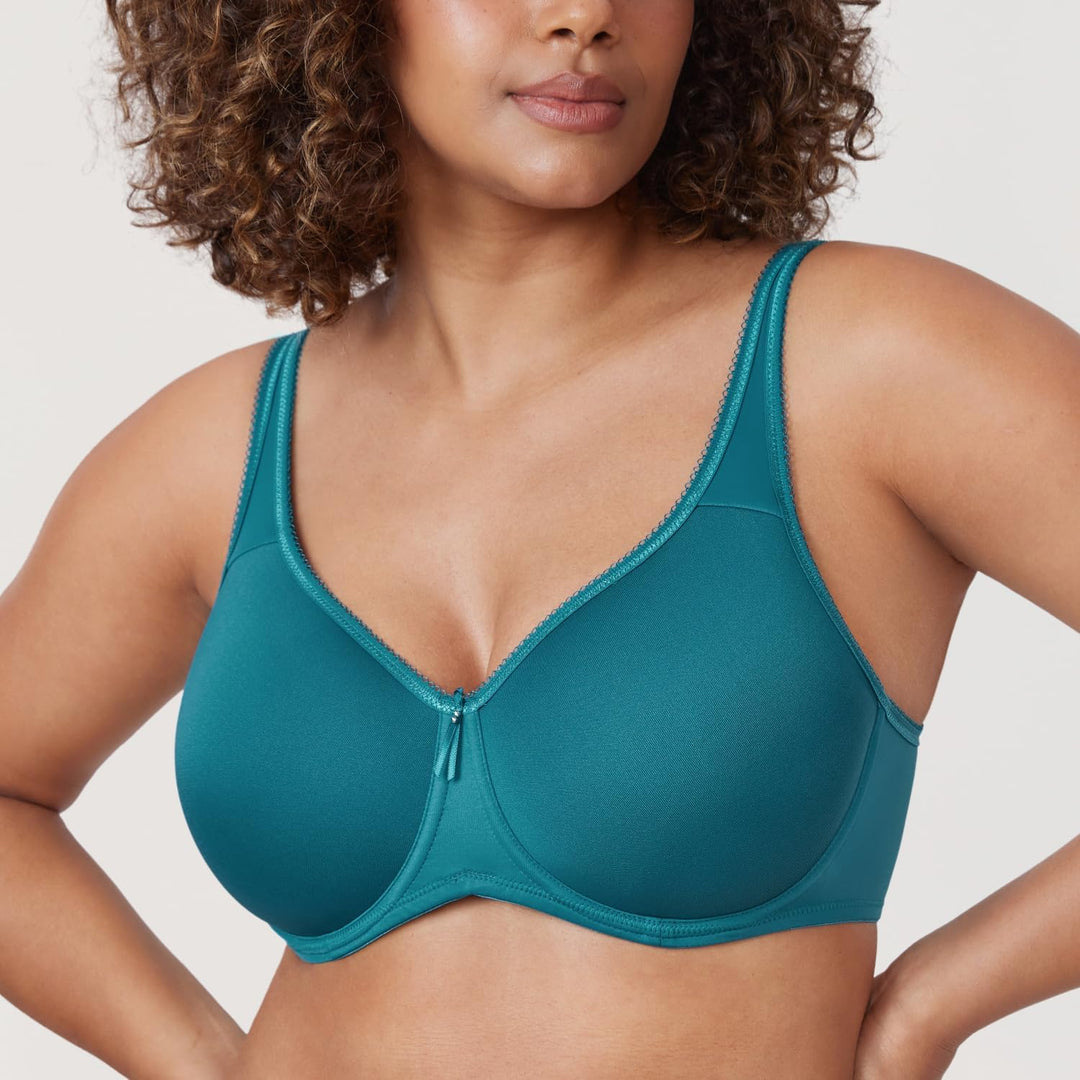 DELIMIRA Damen mit Bügel Nahtlose Vollschalen T-Shirt BH Gepolstert Grosse Grössen 65E Borealis-grün
