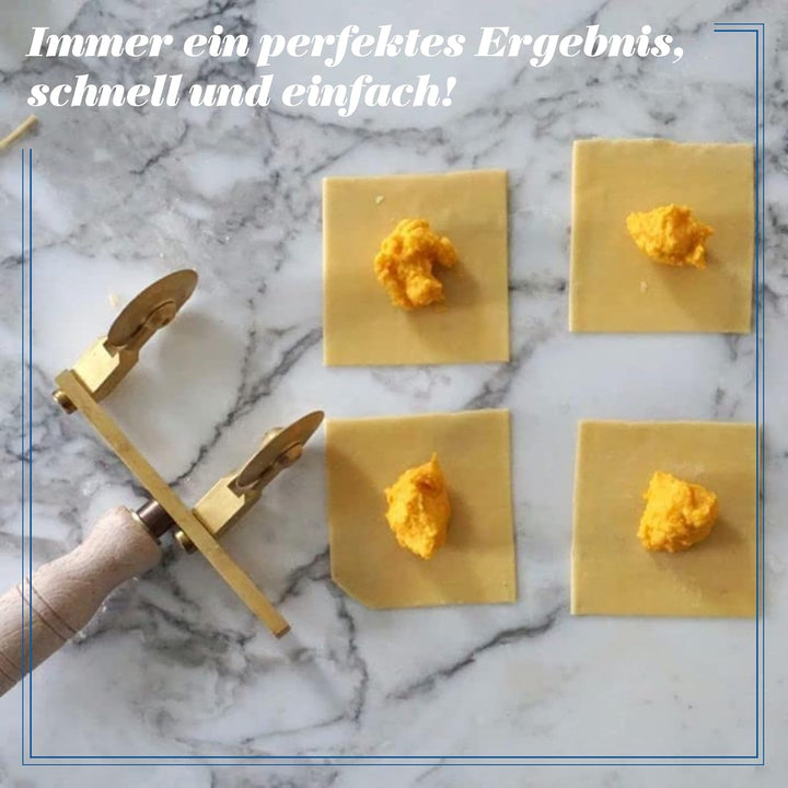 La Gondola Teigrädchen - Einstellbares Rad (2x Glatt) | Nudelwerkzeug | Messing & Naturholz | Sicher