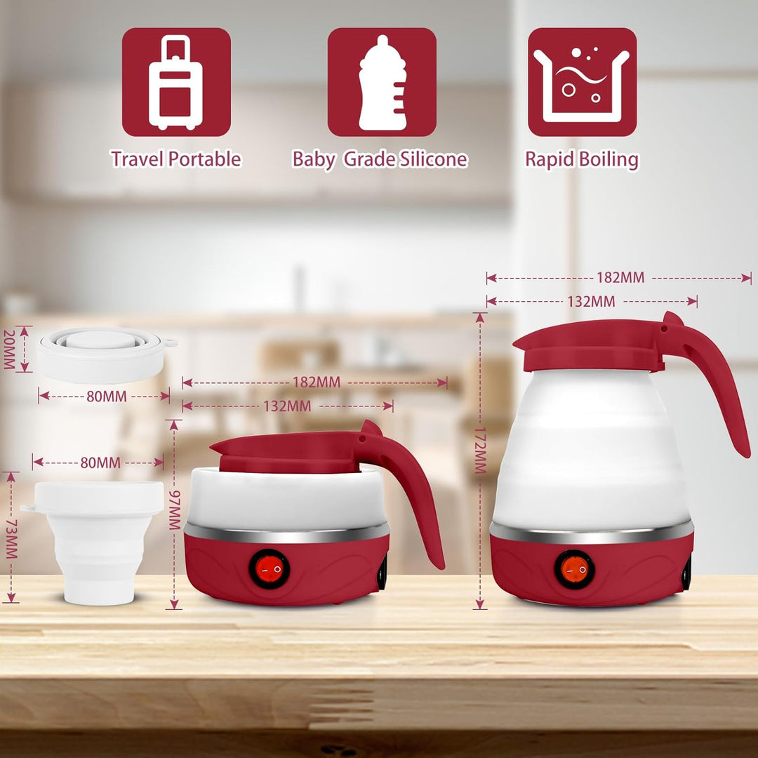 RANJIMA Faltbarer Wasserkessel, 0,6 L Mini Wasserkocher Faltbar Silikon-Camping-Wasserkessel Tragbar