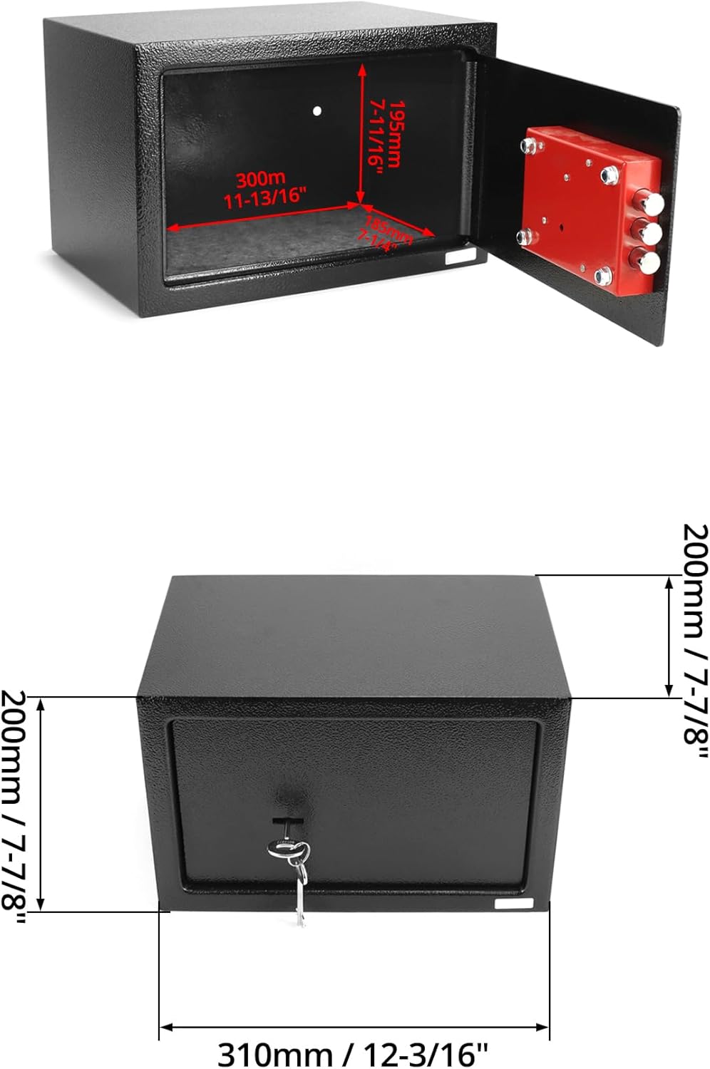 QWORK® Safe Tresor 31 x 20 x 20 cm mit Triple-Bit Schlüssel, Möbeltresor Hohe Sicherheit Stahlkonstr
