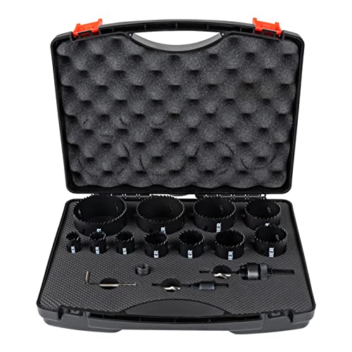 STIER Lochsägen-Set HSS-Co8 Bimetall, 17-teilig (20, 22, 25, 32, 35, 40, 44, 51, 60, 68, 76 mm), Loc