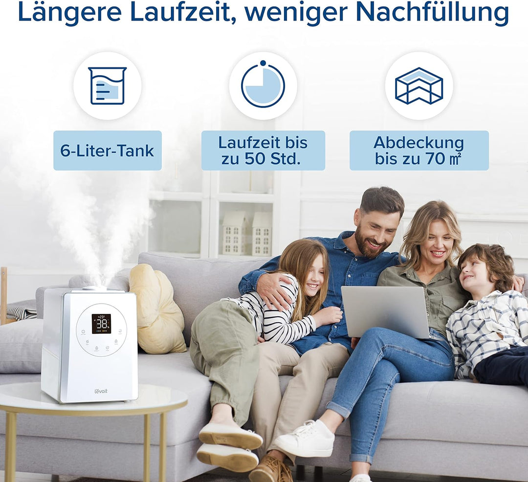 LEVOIT Luftbefeuchter, Smart 6L Top-Fill Warmer/Kalter Nebel mit Alexa/APP Steuerung, Schlafmodus, T