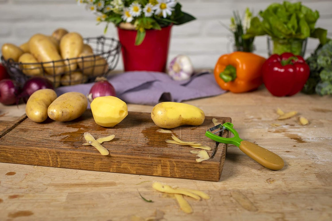 KUHN 22289 RIKON Kinderkitchen Messerset 2-teilig, grün/blau, & Gemüsesparschäler Veggie Kartoffel,