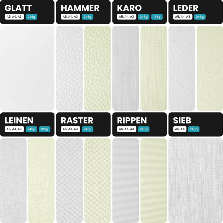 Netuno 50x Weiss Struktur-Papier leinen-geprägt DIN A3 297x 420 mm 246g Elfenbeinkarton Ultraweiss L