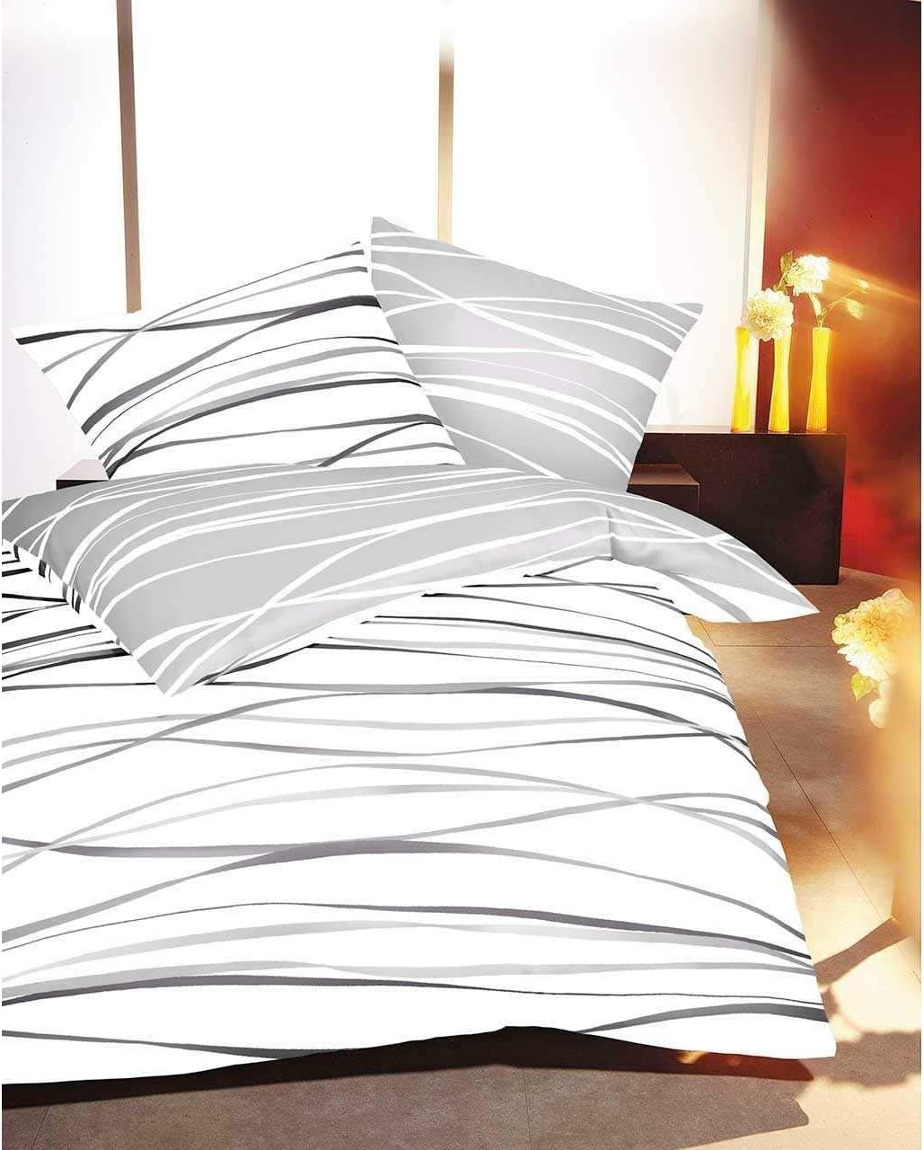 Kaeppel Biber Bettwäsche Streifen Motion Schiefer 135 x 200 cm + 80 x 80 cm 135x200 cm + 80x80 cm, 1