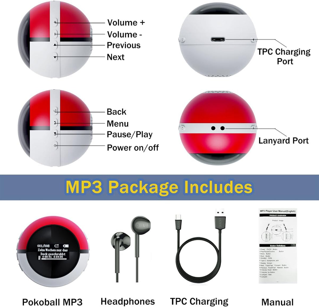 64 GB MP3 Player Kinder, MP3 Player Bluetooth 5.0, Mini Monster Ball Musik Player mit Kopfhörer, mp3