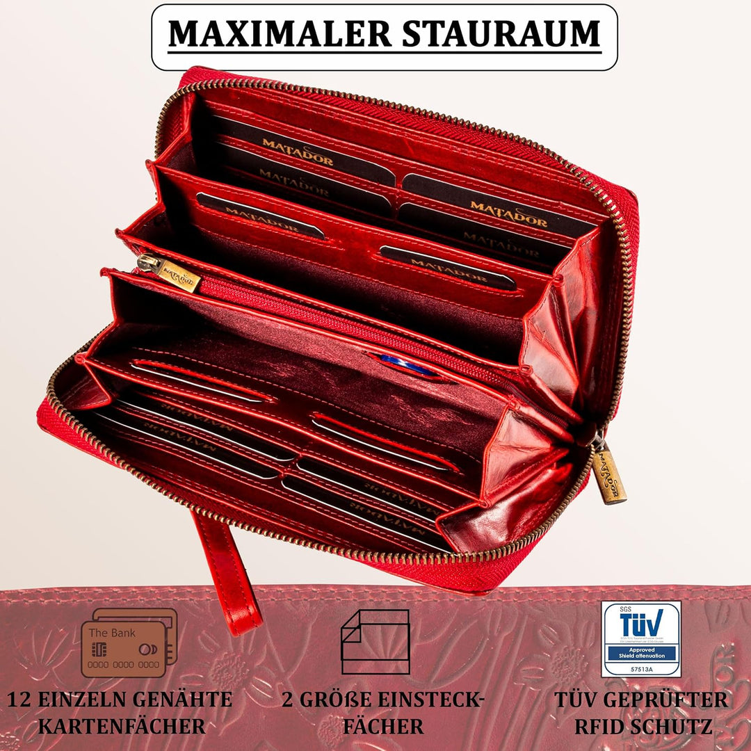 MATADOR XL Karten Portemonnaie Geldbeutel Damen Leder Gross #Cadiz mit edler Geschenk Box, Portmonee