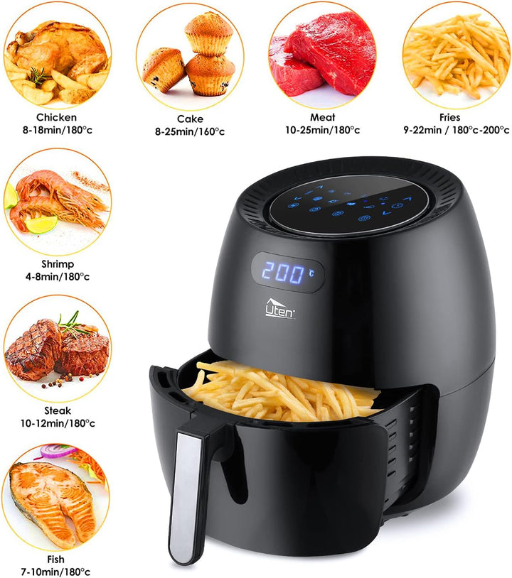 Heissluftfritteuse,Uten 6.5L Airfryer XXL Heissluftfriteuse mit digital LED-Touchscreen,8 programmen
