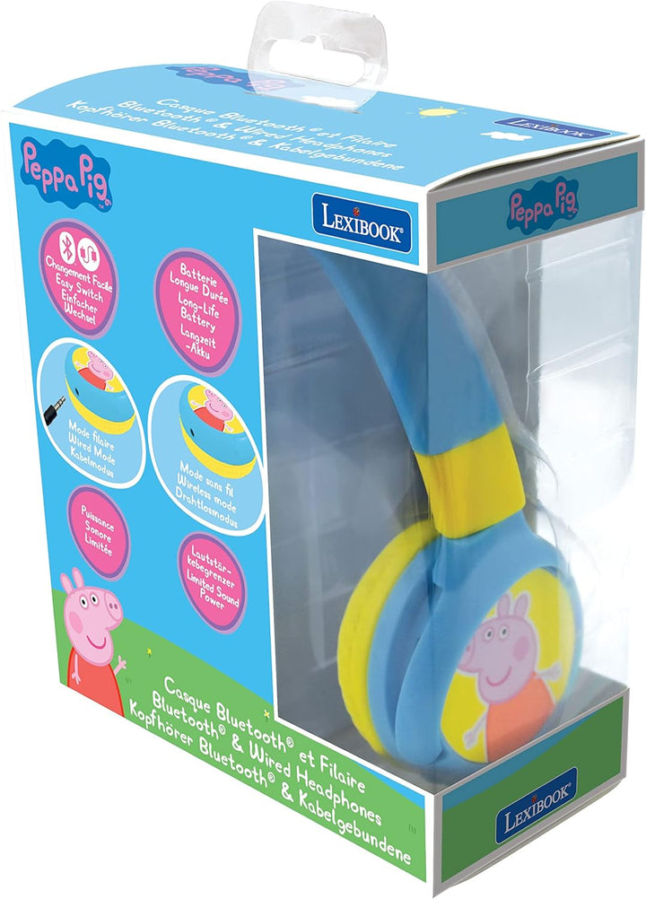 Lexibook, Peppa Pig, 2-in-1-Bluetooth-Kopfhörer für Kinder, Stereo drahtlos/kabelgebunden, kindersic