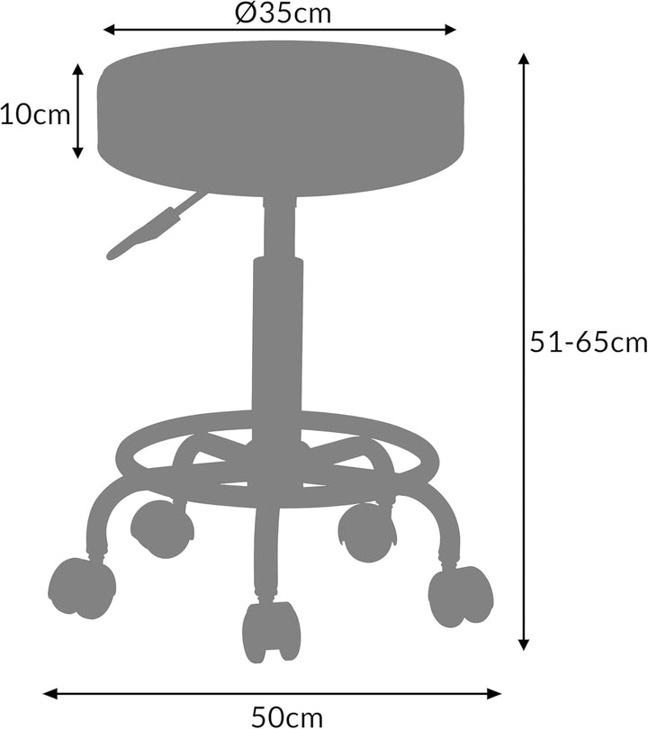 Casaria Rollhocker Höhenverstellbar 10 cm Polsterung Drehbar 51-65 cm Sitzhöhe Fussstütze Küche Büro