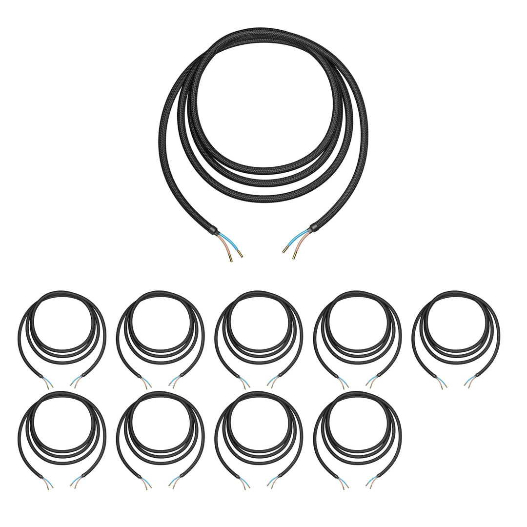 ledscom.de Stoffkabel, 3m, schwarz, 2 x 0,75 mm², H03VV-F Textilummantelung, 10 Stk.