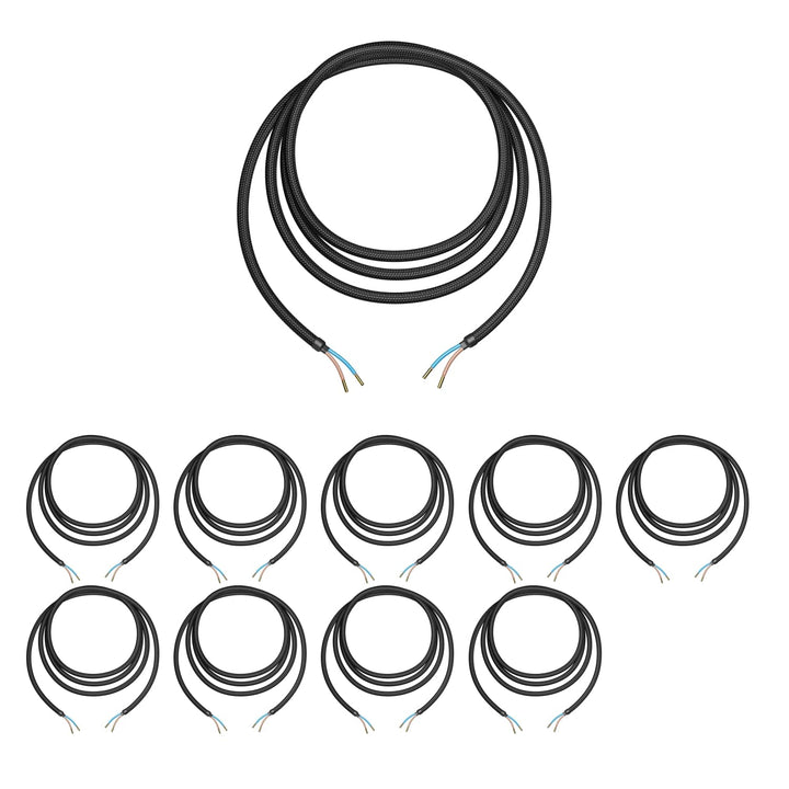 ledscom.de Stoffkabel, 3m, schwarz, 2 x 0,75 mm², H03VV-F Textilummantelung, 10 Stk.