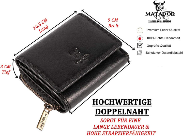 MATADOR Geldbörse Damen Portemonnaie Klein Frauen Geldbeutel Herren TüV Geprüfter RFID/NFC Schutz (B