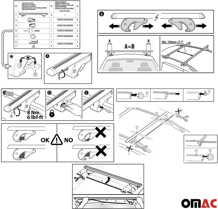 Menabo Dachträger Gepäckträger kompatibel mit Ford Kuga 2008-2012 90kg TÜV Alu Grau 2X Kuga 2008-201