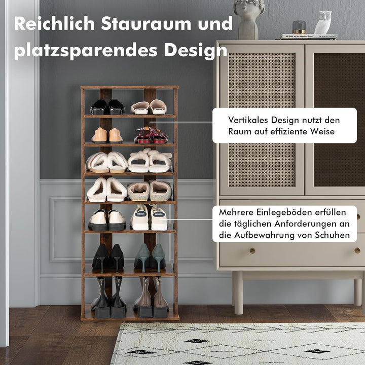 COSTWAY 8 stufiger Schuhständer höheverstellbar, Platzsparendes Schuhregal aus Holz, Schuh-Organizer