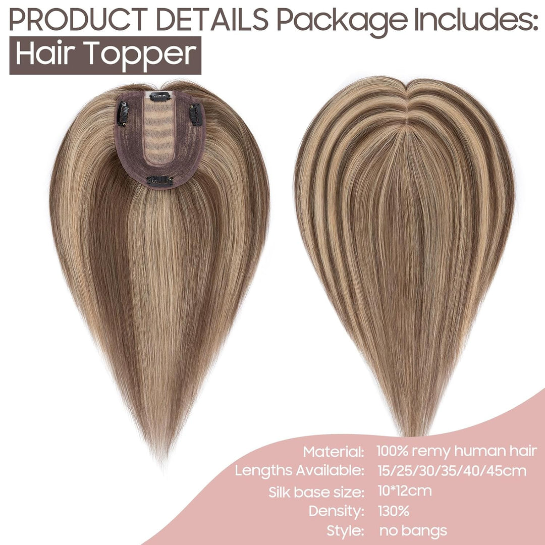 Silk-co Hair Topper Echthaar, 10x12cm Basis Toupet Damen, Haartopper Echthaar mit Remy Seide Basis,