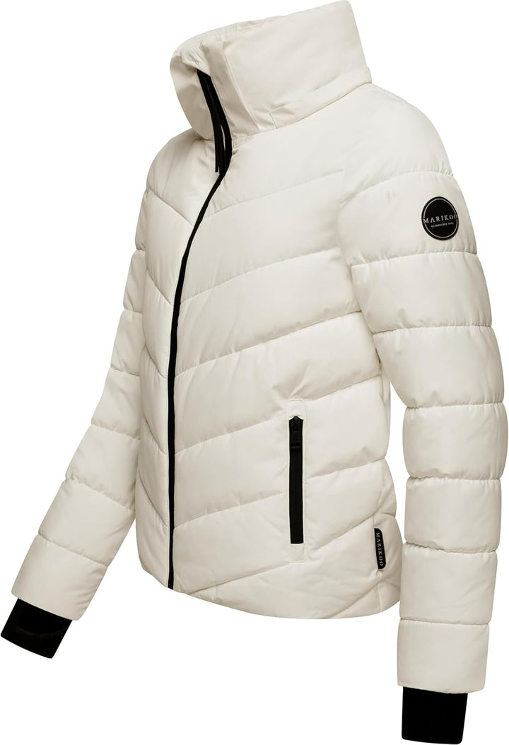 MARIKOO Damen Winterjacke warme Steppjacke mit abnehmbarer Kapuze Samuiaa XVI XS-3XL S Offwhite, S O