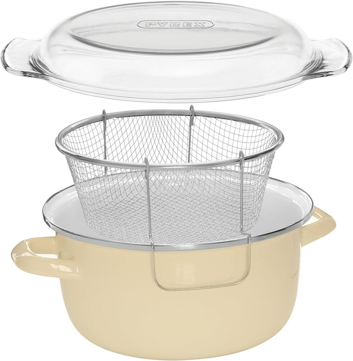 Premier Housewares 102112 Friteuse, Emaille Glas, cremefarben, 33 x 27 x 16 cm Cremefarben Fritteuse