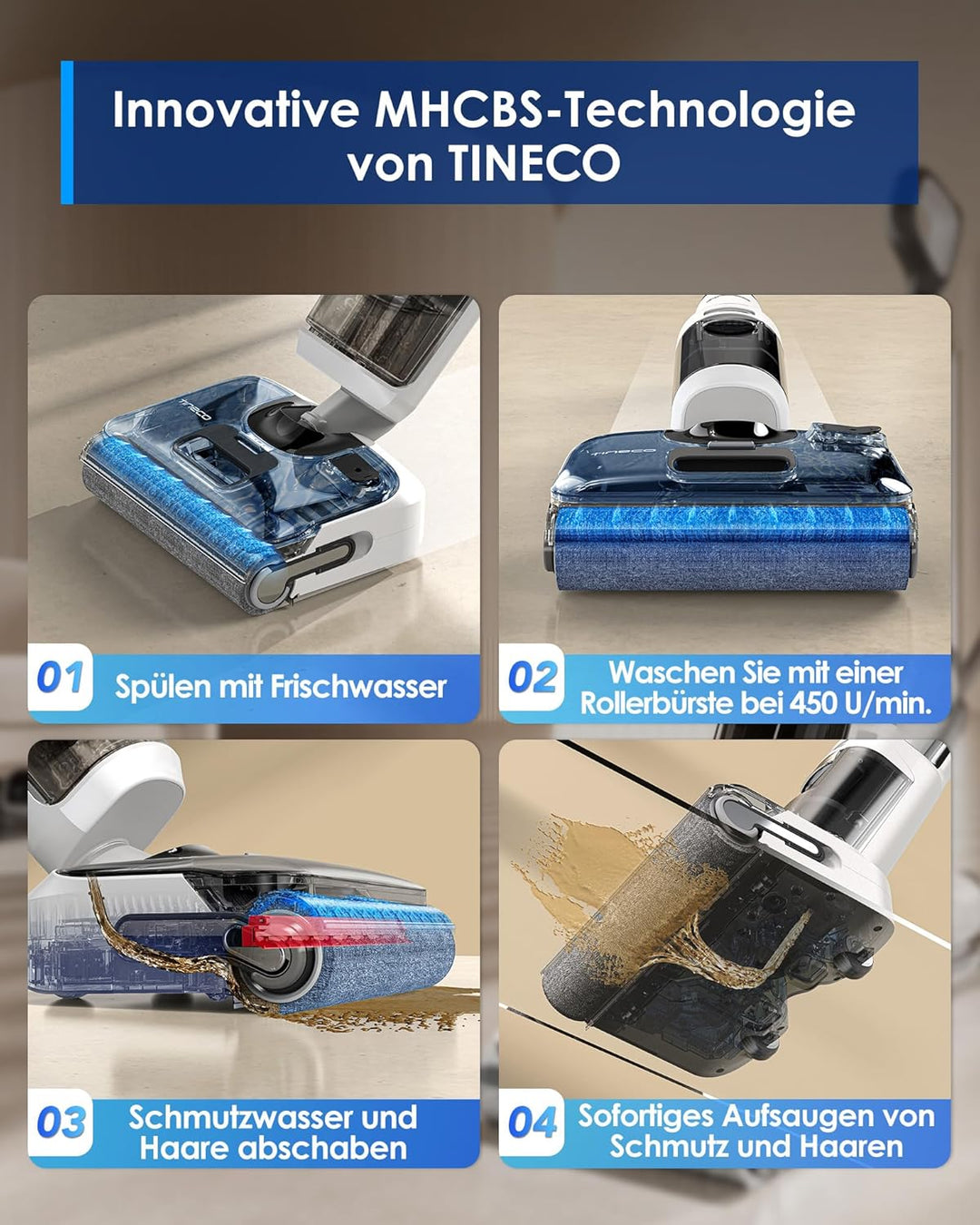 Tineco Floor ONE S6 Stretch Lite Nass Trockensauger, 180°Lay-Flat Nasssauger, Zentrifugallufttrocknu