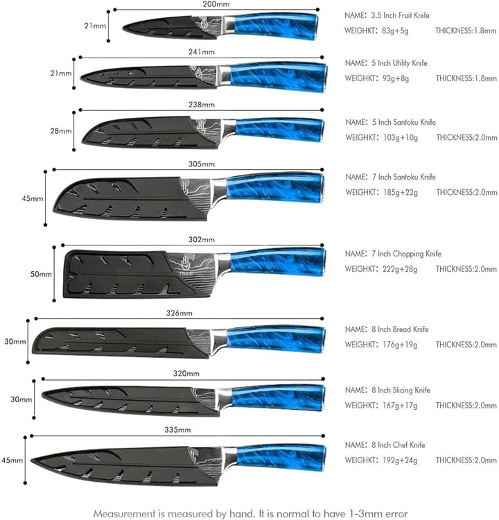 FULLHI Messer Set, 14pcs japanisches Messer Set, Mehrfarbige Premium deutsche Edelstahl Küchenmesser