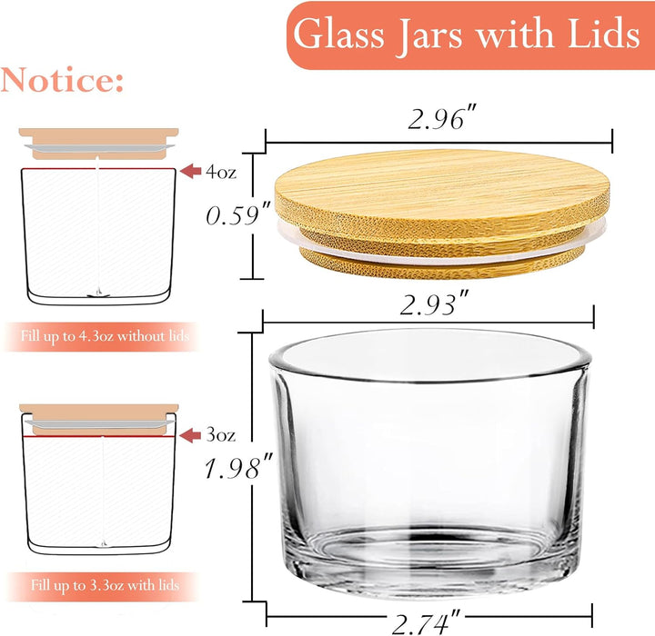 CONNOO 15 Stück 120 ml Klare Glas-Kerzengläser mit luftdichten Bambusdeckeln zum Kerzenmachen, klein