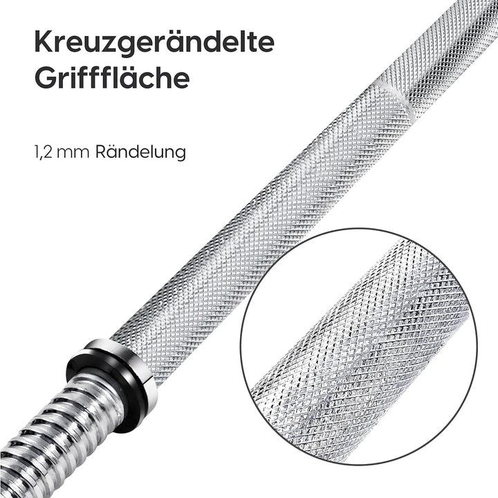 wuuhoo® Langhantelstange Henry - 180cm / 150 cm / 120 cm Hantelstange 25mm, Stahl verchromte Hantel