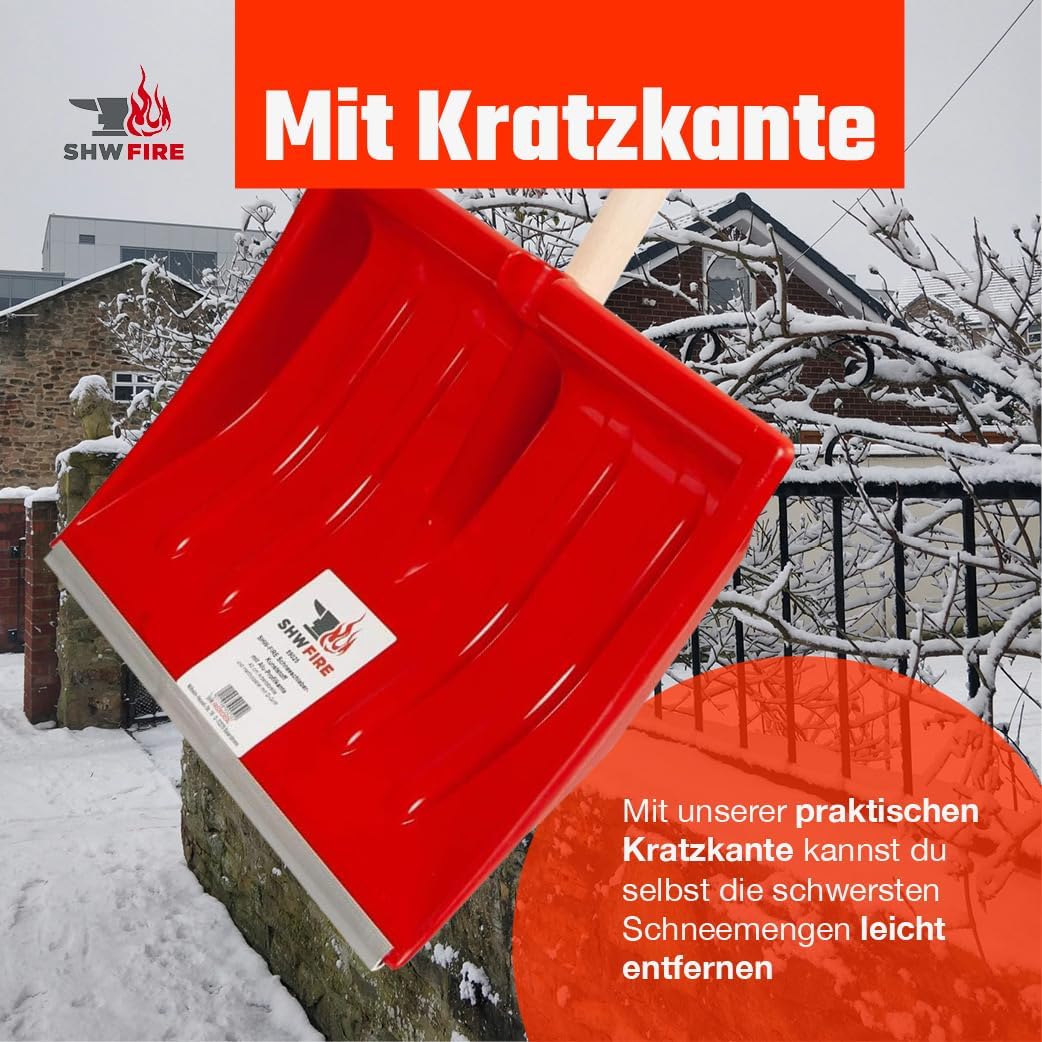 SHW-FIRE 59025 Schneeschieber Schneeschaufel Kunststoffblatt 40 cm schmal mit rundem Stiel Holz 130