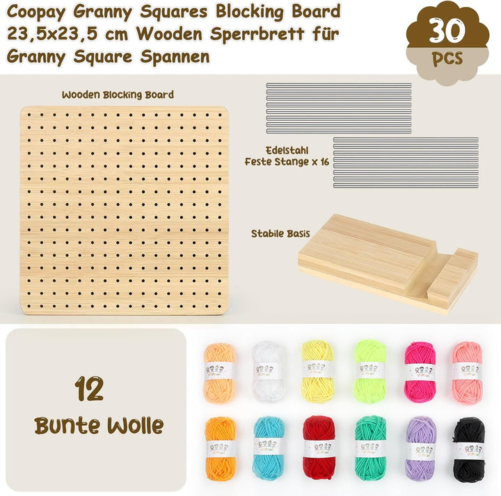 Coopay Granny Square Spanner, Wooden Granny Squares Blocking Board, 23,5 x 23,5 cm Sperrbrett Häkeln
