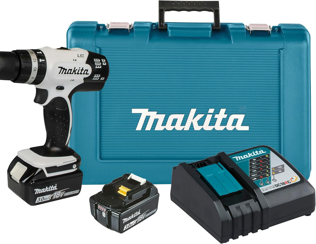 Makita DHP453RFEW Akku-Schlagbohrschrauber 18V / 3,0 Ah, 2 Akkus + Ladegerät im Transportkoffer in W