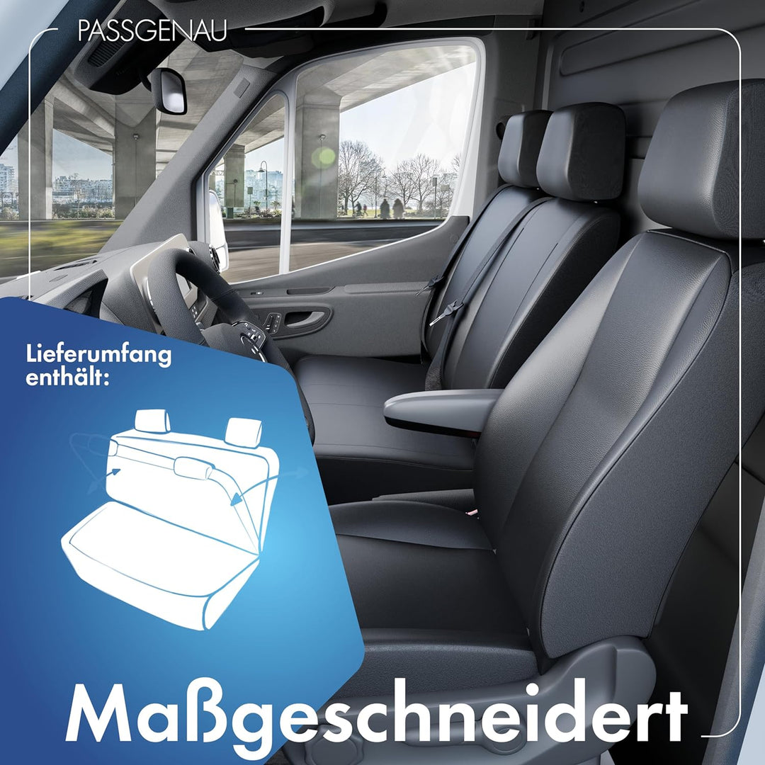 Walser Transporter Sitzbezüge Auto kompatibel mit VW T6, Doppelbank vorne klappbar, Auto Sitzbezüge