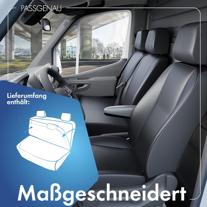 Walser Transporter Sitzbezüge Auto kompatibel mit VW T6, Doppelbank vorne klappbar, Auto Sitzbezüge
