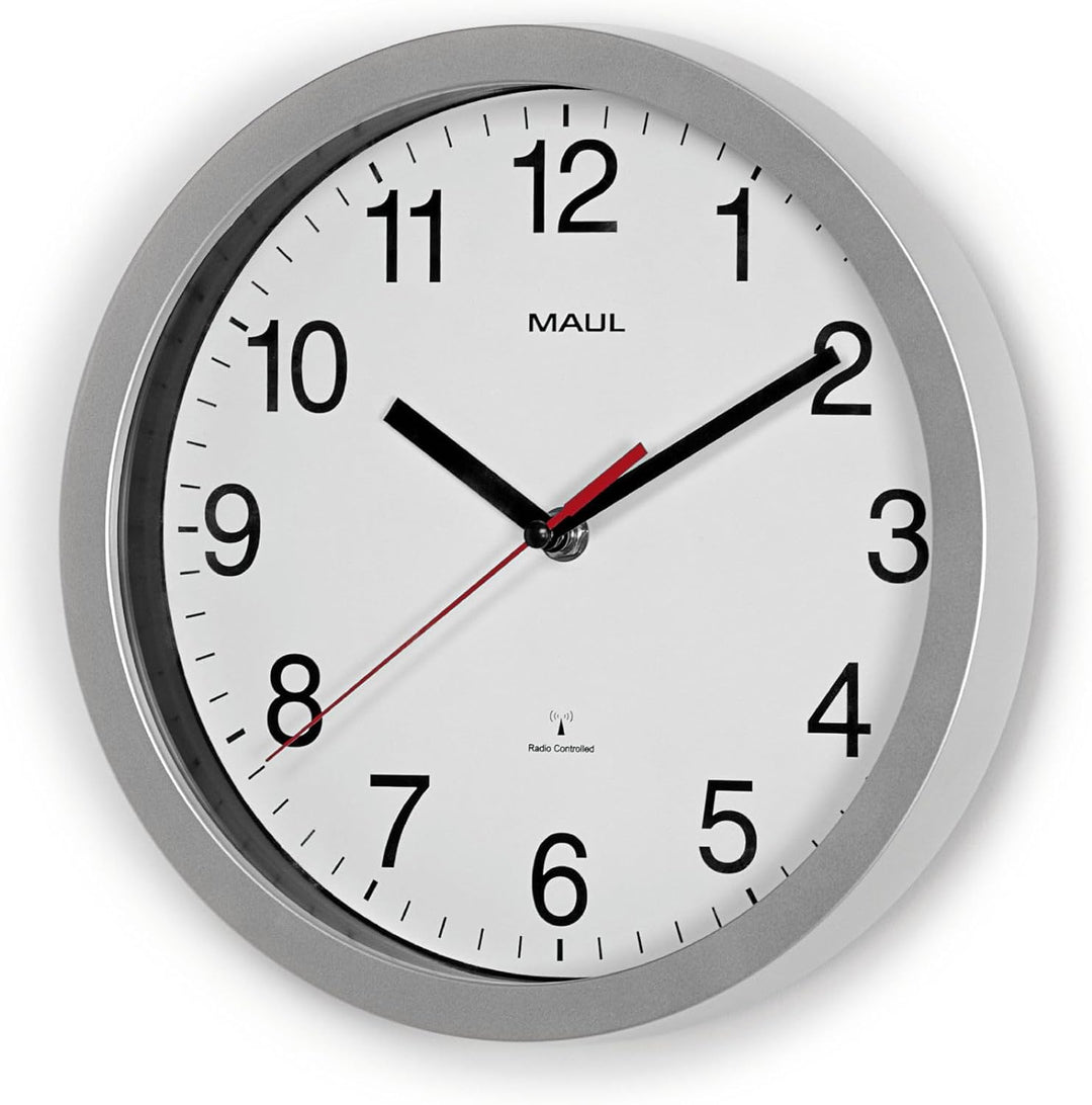 Maul Wanduhr MAULrun Ø 25 cm | stilvolle Funkuhr mit automatischer Zeiteinstellung | ideal für Wohnz