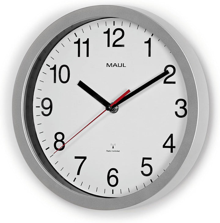 Maul Wanduhr MAULrun Ø 25 cm | stilvolle Funkuhr mit automatischer Zeiteinstellung | ideal für Wohnz