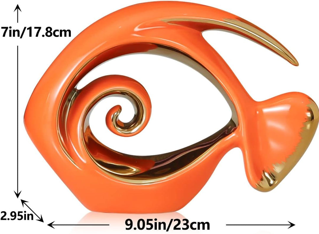 Orange Gold Keramik Fisch Figuren – Küste Wohnkultur, moderne Ozean Mittelstücke für Wohnzimmer, Ess