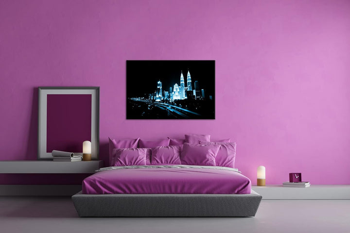 deyoli Nacht Skyline von Kuala Lumpur Format 80x60 Effekt: Monocrome Blau als Leinwandbild, Motiv fe
