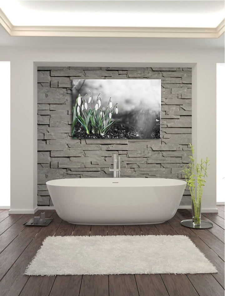 Frühlings Schneeglöckchen schwarz/weiss Format: 100x70 auf Leinwand, XXL riesige Bilder fertig gerah